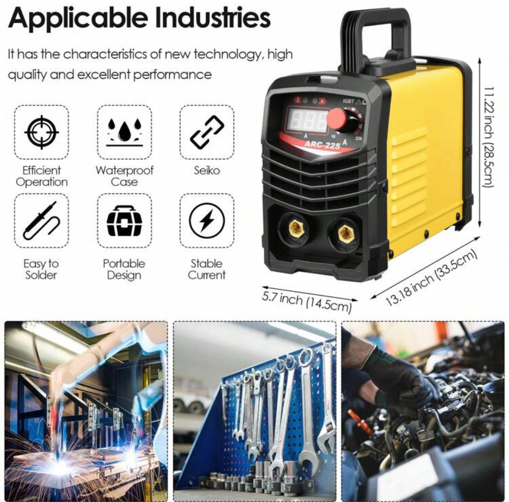 Portable ARC-225 station with électrode holder,ground clip, mask, brush, welding rods.