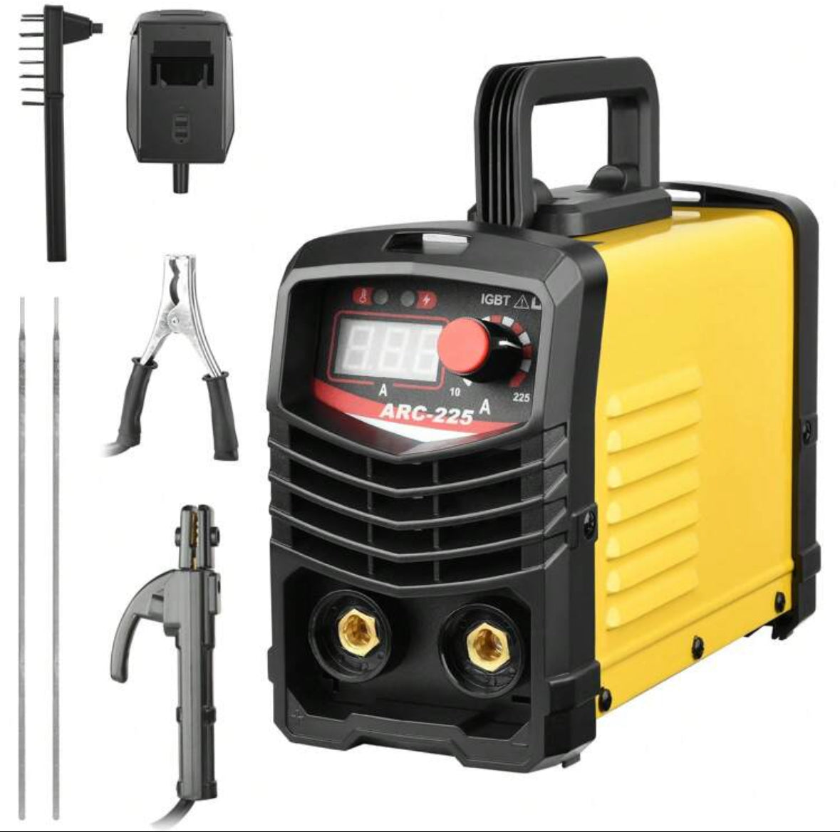 Portable ARC-225 station with électrode holder,ground clip, mask, brush, welding rods.